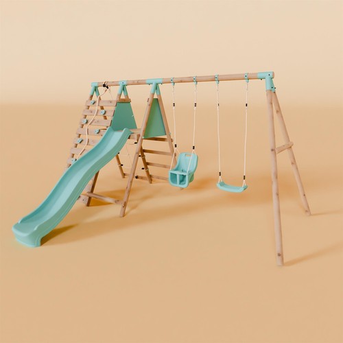 Double wooden swing set with - set,