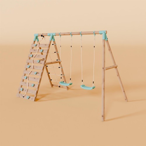 Double wooden swing set with - wooden,